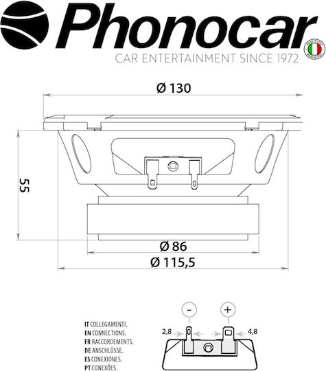 Phonocar Σετ Ηχεία Αυτοκινήτου Ομοαξονικά με 25W RMS (Woofer)