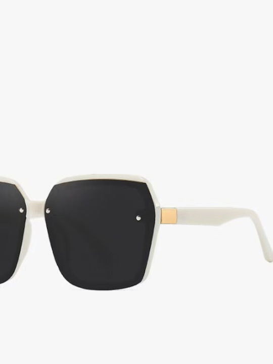 King Unisex Sunglasses with White Frame and Black Polarized Lens SUNKI345-SN002