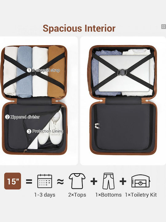 Miss Lulu Reisekoffer Hart Cream Und Braun mit 4 Rädern Höhe 45cm