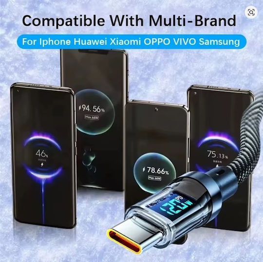 Schnellladung LED / Geflochten USB 2.0 Kabel USB-C männlich - USB-A 100W Schwarz 2m