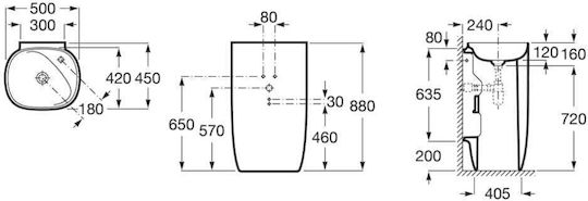 Roca Επικαθήμενος Νιπτήρας Πορσελάνης 50x45x88cm Ονυξ