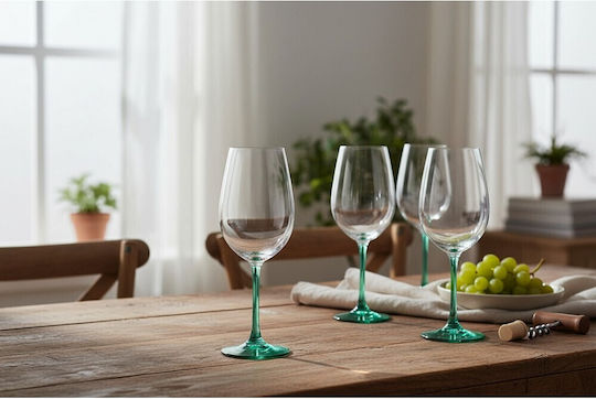 Domumart Set Gläser für Weißwein aus Kristall in Grün Farbe Mit Stiel 350ml 6Stück