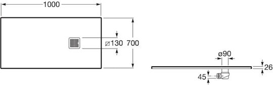 Roca Ντουζιέρα Τεχνητής Πέτρας 100x70cm Λευκή