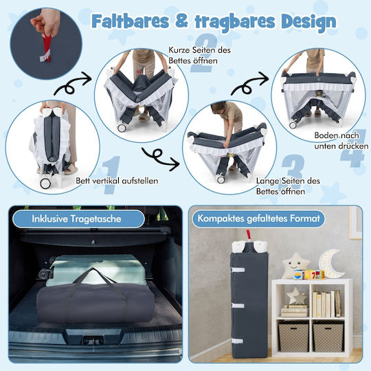 Costway Playpen 2 Levels with Changing Table & Mattress Gray 117x190cm