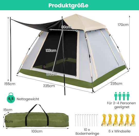 Costway Camping Tent Pop Up Beige 3 Seasons
