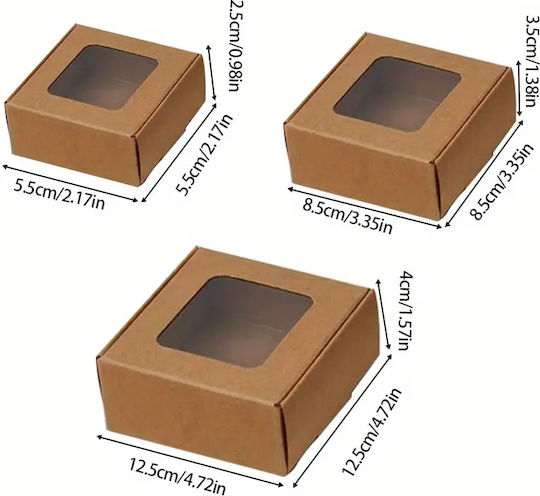 Lid Window Paper Box for Gift Brown 6x3x6cm. 5pcs
