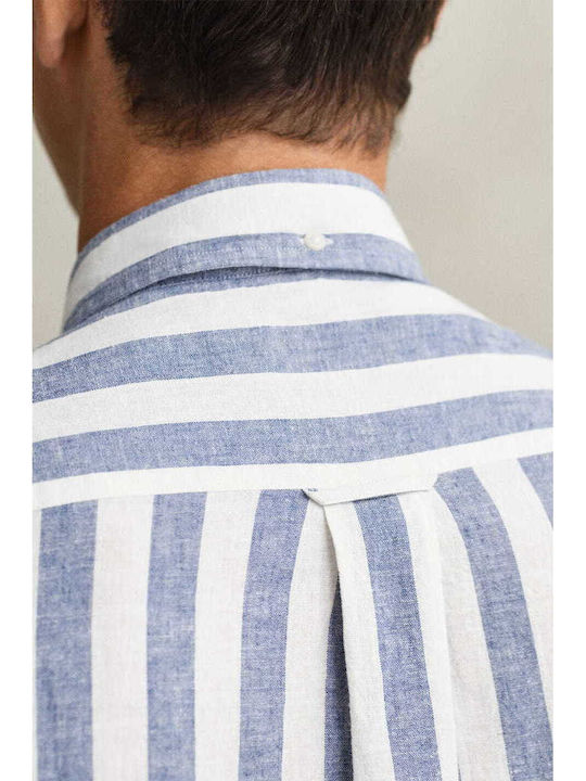 Long-sleeved Linen Shirt Striped Blue