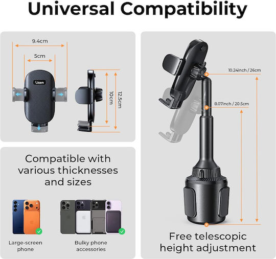 Lisen Car Mobile Mount with Adjustable Hooks Black
