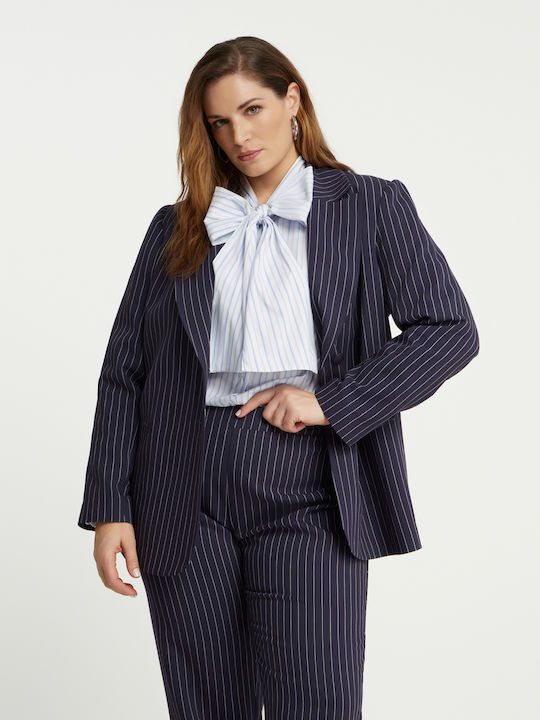 Mat Fashion Μακρύ Γυναικείο Σακάκι Μπλε