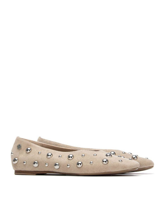 Synthetic Leather Ballerinas Beige
