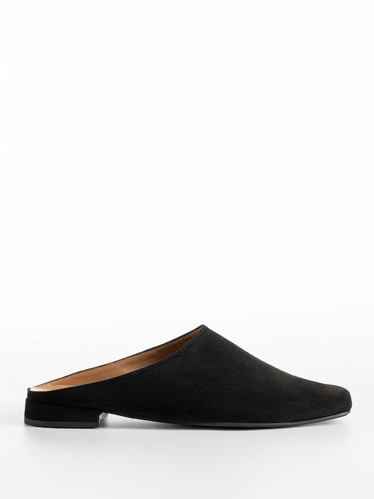 Gin Flat Suede Mules σε Μαύρο Χρώμα
