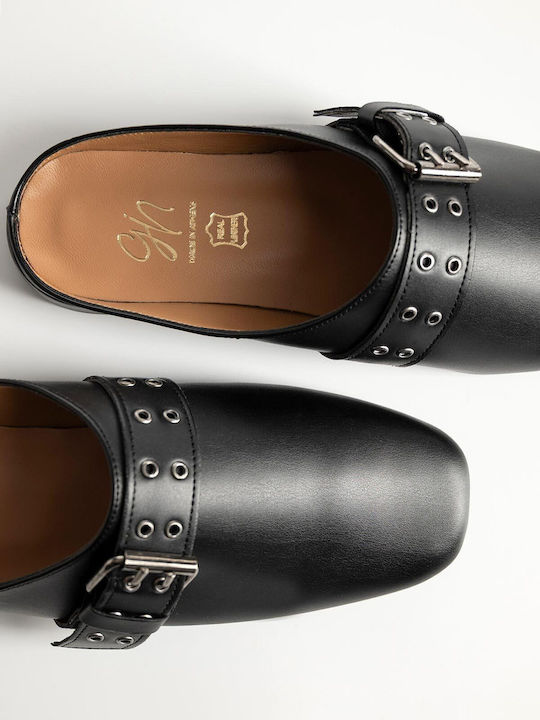 Gin Flach Mules in Schwarz Farbe