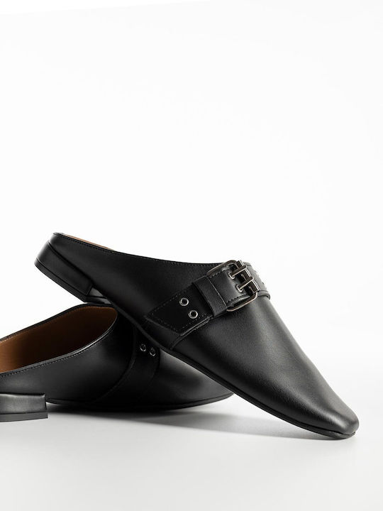 Gin Flach Mules in Schwarz Farbe