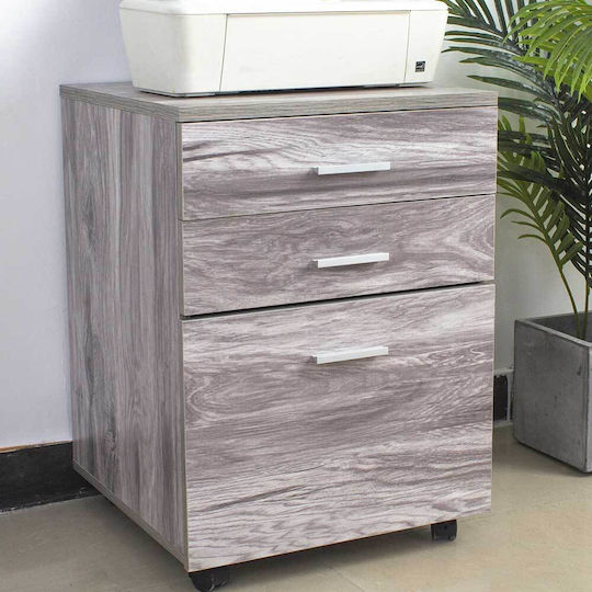 Wooden Bedside Table with Metal Legs Grey 46.5x45x64cm