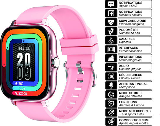 Avizar Balneo Smartwatch with Pedometer Heart Rate Sensors Pink