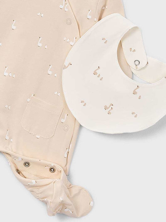 Mayoral Set Onesies With Cap Light Beige 3 Pieces