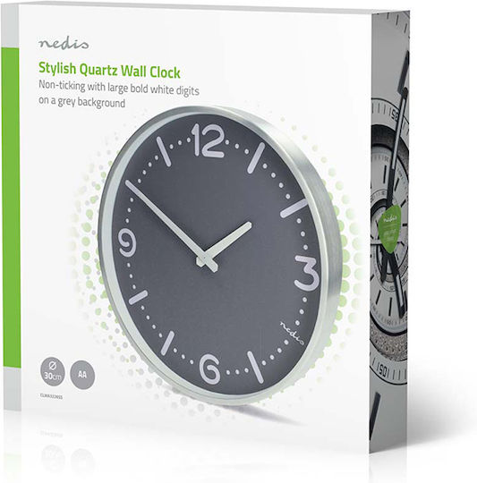 Nedis Silent Wall Clock Metallic Gray Ø30cm