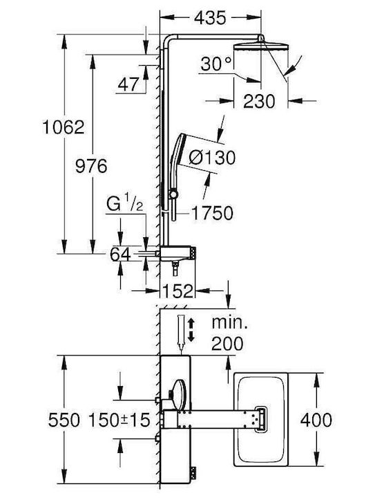 Grohe Στήλη Ντουζ χωρίς Μπαταρία Χάλκινη