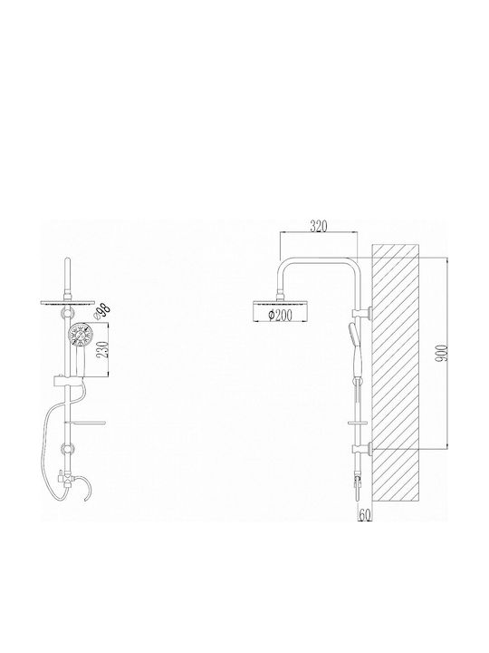 Inter Ceramic ICT6641 Στήλη Ντουζ με Μπαταρία 90 cm Ασημί