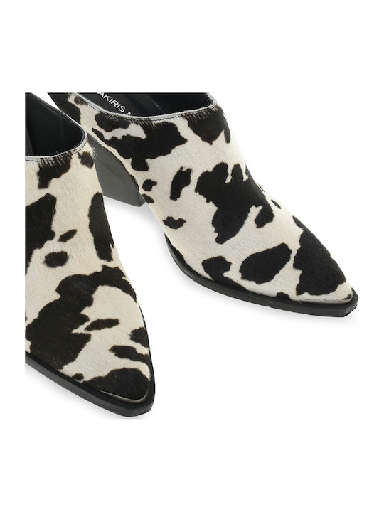 Leather Mules with High Heel in White Color