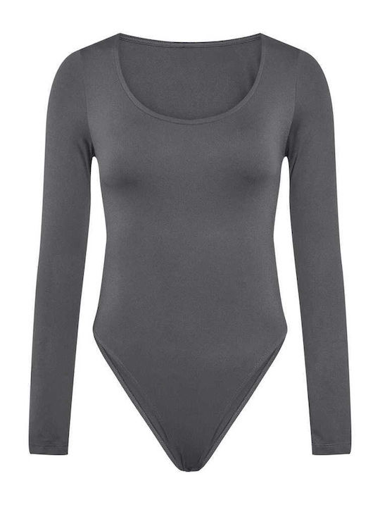 Celestino Γυναικείο Κορμάκι Στρογγυλή Λαιμόκοψη Slim Fit Γκρι Σκούρο