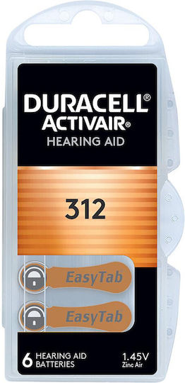 Duracell Activair Hörgerätebatterien für Hörgeräte 312 1.45V 6Stück