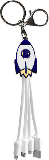 Yello Koko Andy 3 In 1 Usb-c Micro-usb Lightning To Usb-a 3a Rocket Keyring Cable White Blue
