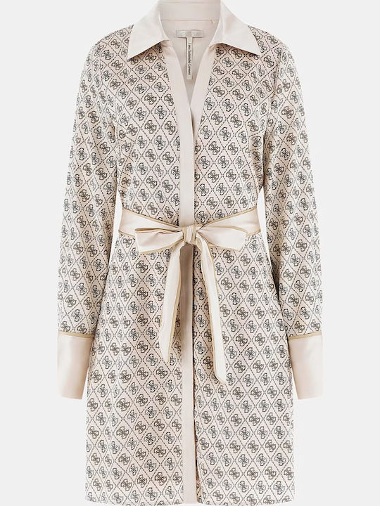 Mini Shirt Dress Satin Wrap Ecru