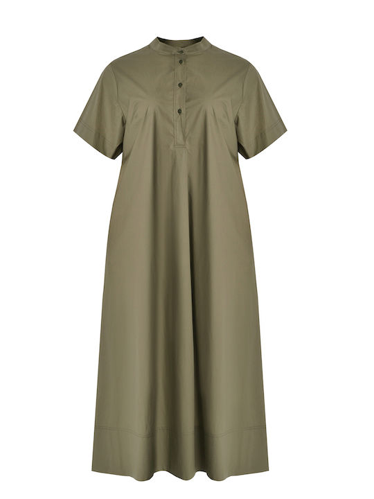 Rochii De Vară Pentru Femei Midi Rochie-Cămașă Mâneca Scurtă Kaki