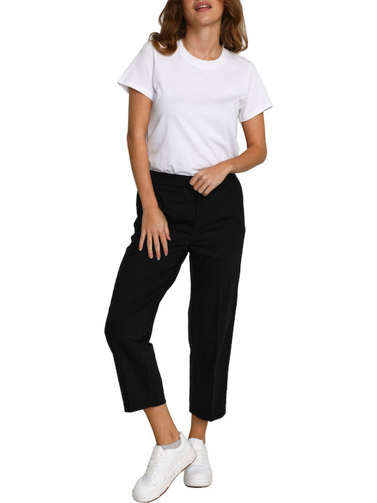Damen Stoff Hose in Entspannter Passform Black.