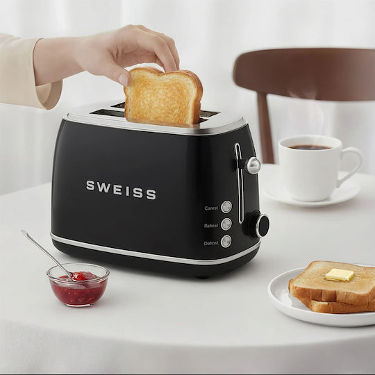 Sweiss Retro Φρυγανιέρα 2 Θέσεων 850W Μαύρη