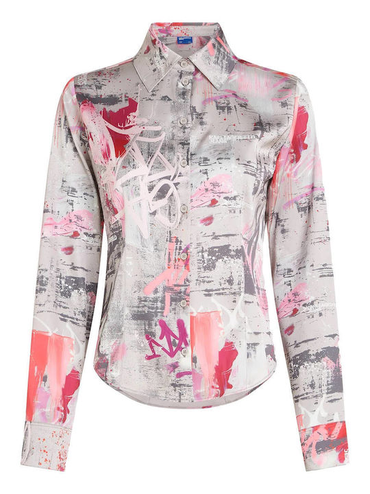 Long Sleeve Women's Denim Shirt Pink