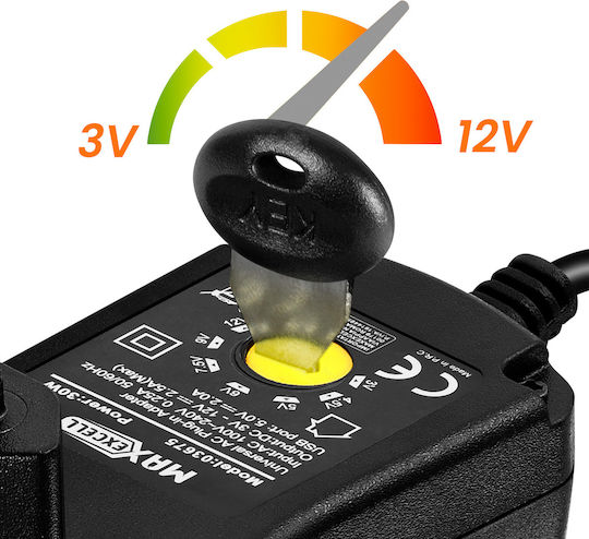Maxexcell 30W Einstellbare Spannung Sektor Ladegerät 3-12V USB 6 Inklusive Tipps Schwarz