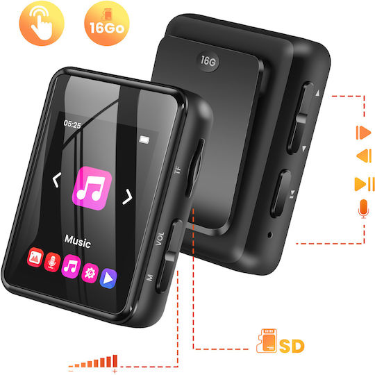 Avizar Mp3 Player Clip 16 Gb Music Video 2" Screen Black