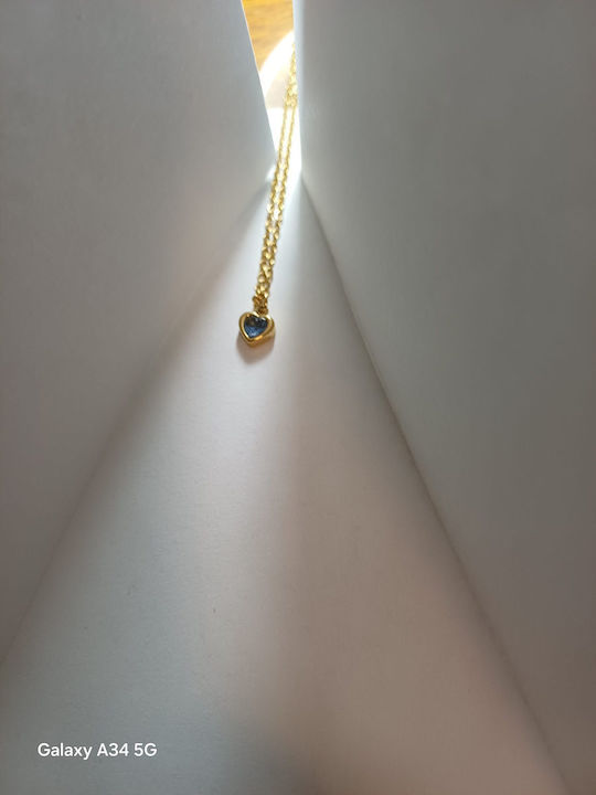 Necklace with design Heart from Gold Plated Steel with Zircon