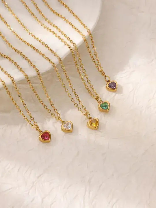 Necklace with design Heart from Gold Plated Steel with Zircon