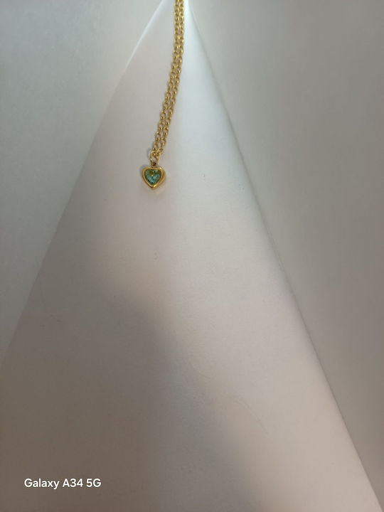 Necklace with design Heart from Gold Plated Steel with Zircon