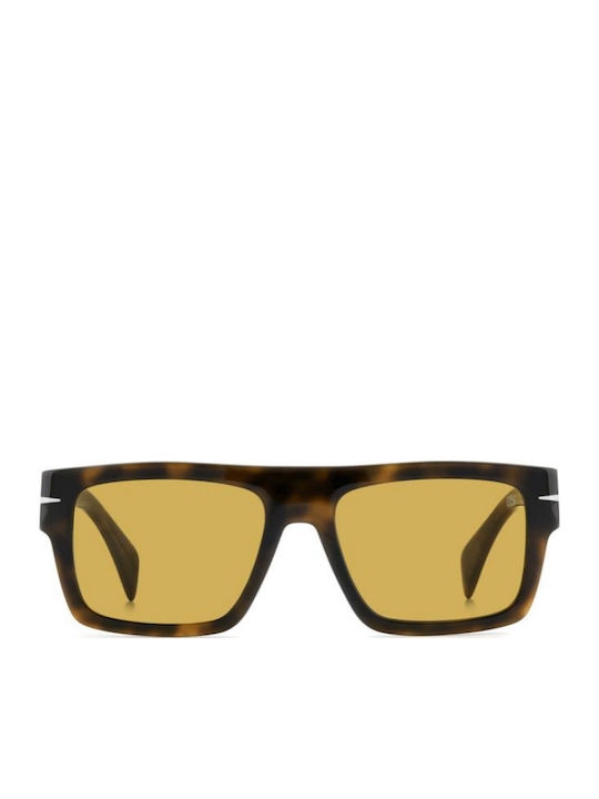 David Beckham Unisex Sunglasses with Yellow Horn-Rimmed Frame and Yellow Lens DB 7161/S WR9/HO