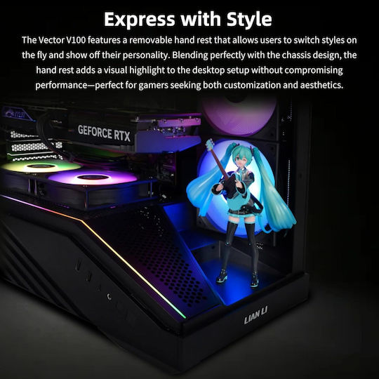 Lian Li Vector V100rx Gaming Midi Tower Κουτί Υπολογιστή με Πλαϊνό Παράθυρο Μαύρο