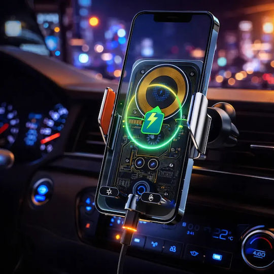 F18 Suport Auto pentru Telefon Mobil cu Cârlige Reglabile și Încărcare Wireless Argintiu