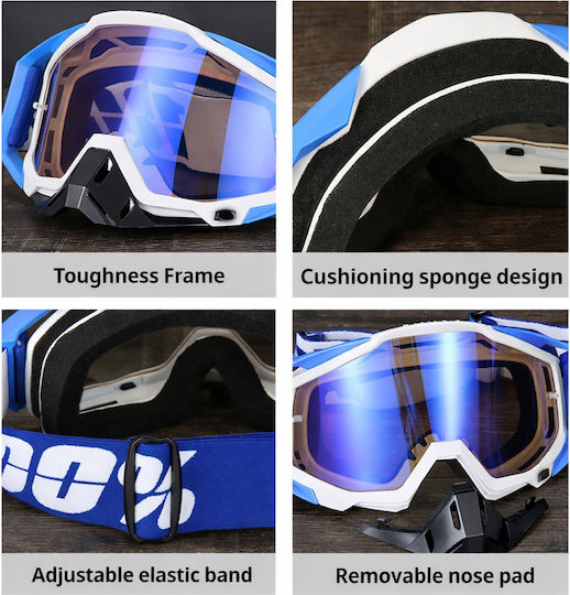 Ochelari Moto Atv Enduro Cross Fixato Lentilă Aurie Cadru Portocaliu Alb