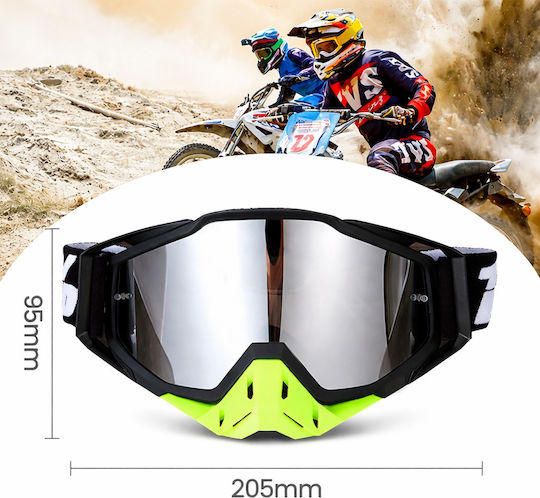 Ochelari De Motocross Pentru Enduro Atv Cu Lentilă Aurie Cadru Alb Roșu Fixato