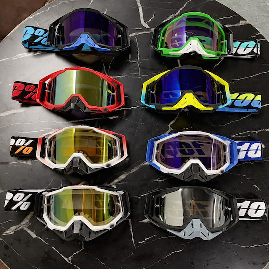 Ochelari Motocicletă Atv Enduro Cross Fixato Lentilă Albastră Cadru Alb Albastru