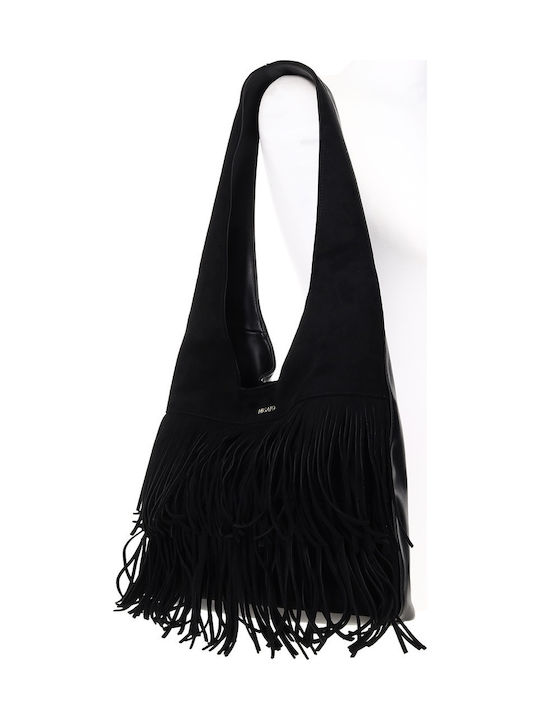 Women's Shoulder Bag Suede with Fringes Black
