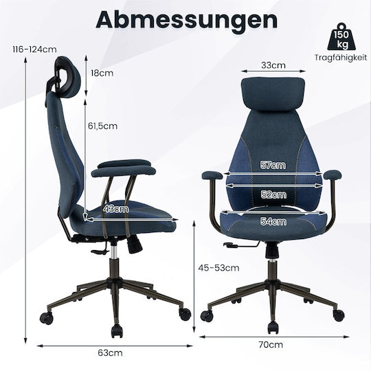 Costway Costway Bürostuhl mit Einstellbaren Arme Blau