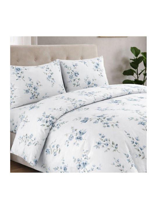 DeLuxe Pucioasa Set Husă de Pilotă Bumbac Dublă cu 2 Fețe de Pernă & 1 Cearsaf 200x220 Donna Bleu