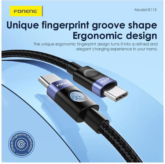 Foneng Braided USB-C to Lightning Cable 27W Μαύρο 1m