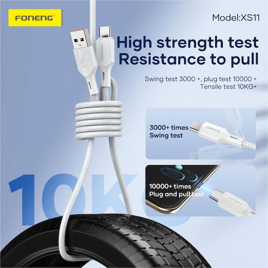 Foneng Braided USB-A to Lightning Cable Λευκό 1m
