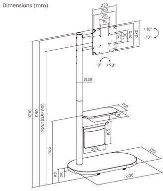 Brateck FS54-22T-02W-BK Стойка за телевизор Подов до 43" и 15кг Черен