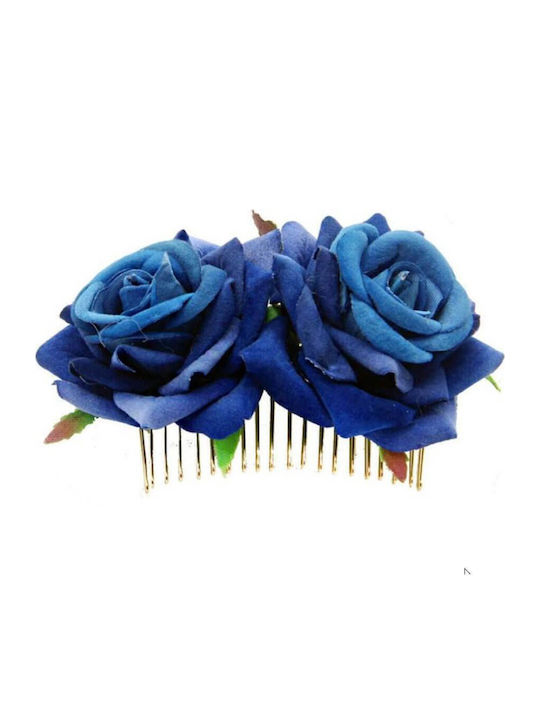 Двойни Цветя За Коса Рози Гребен Сини "twin Roses"